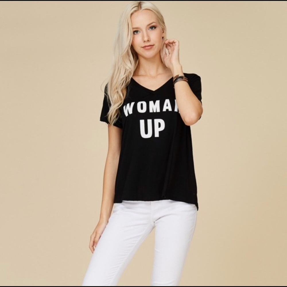 🍁 Woman Up Black Tee